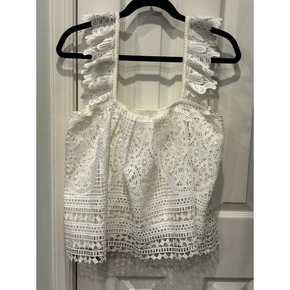 Anthropologie Eri + Ali Ruffled Lace Tank Blouse Sz S Flowy Coquette Beachy